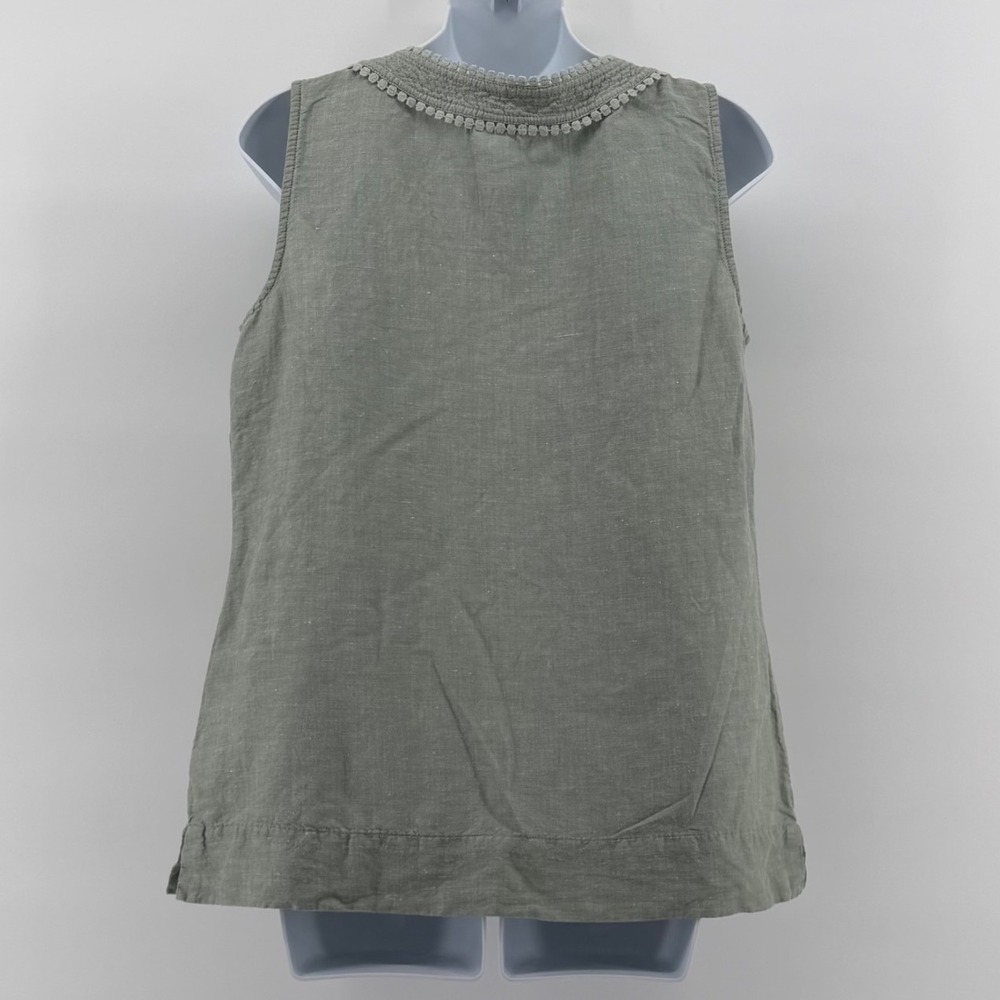 Talbots Linen Cotton Blend Sleeveless Top Sage Green Boho Crochet Trim Small - Picture 2 of 7